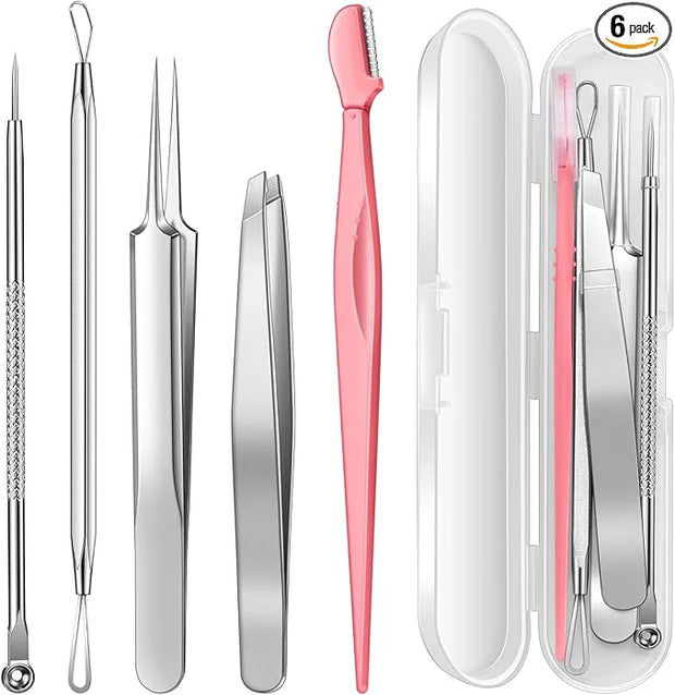 TsMADDTs Blackhead Remover Tools, Ingrown Hair Tweezers, Pimple Popper Tool Kit, Blackhead Extractor, Eyebrows Tweezers fo...