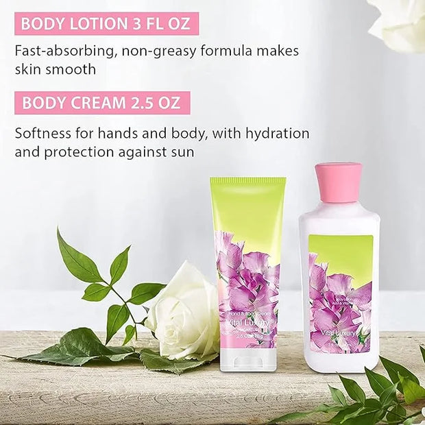 Sweet Pea Bath & Body Kit, 3 Fl Oz, Ideal Skincare Gift Home Spa Set, Includes Body Lotion, Shower Gel, Body Cream, and Fr...