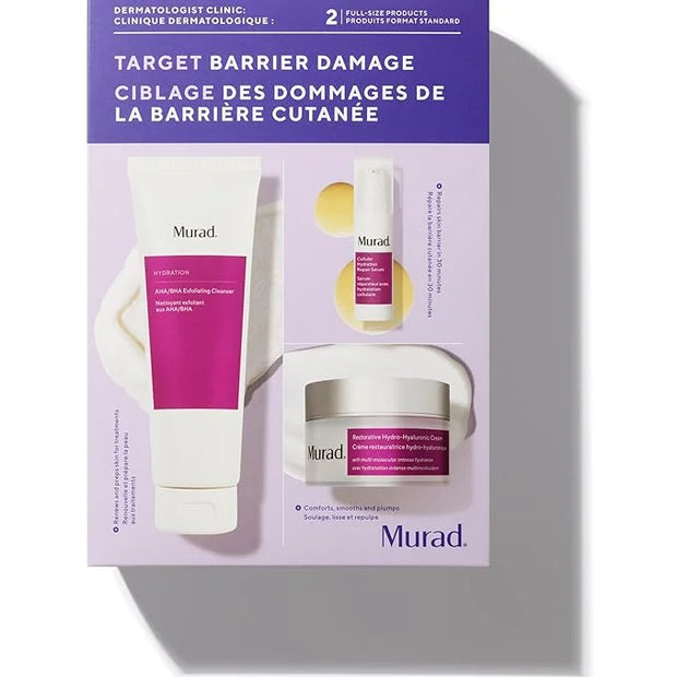 Murad Target Barrier Damage (3 Piece Value Set) - AHA/BHA Cleanser, Hyaluronic Cream Moisturizer, Cellular Hydration Serum...
