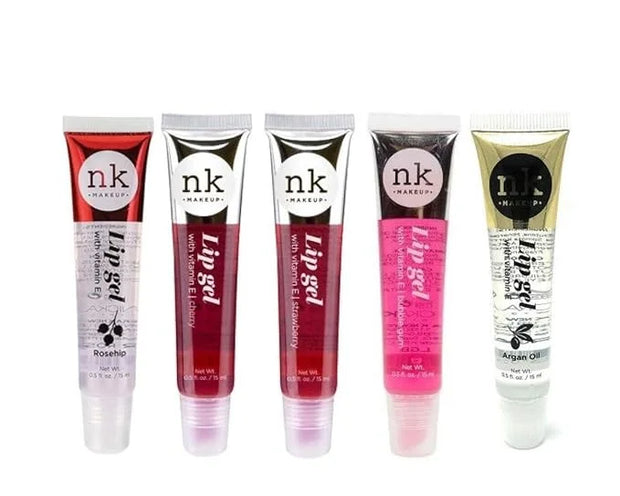 Nicka K New York 5 PACK NK Lip Gel with Vitamin E Bubble Gum, Argan, Strawberry, Cherry and Rosehip Lip Gloss - Product Image