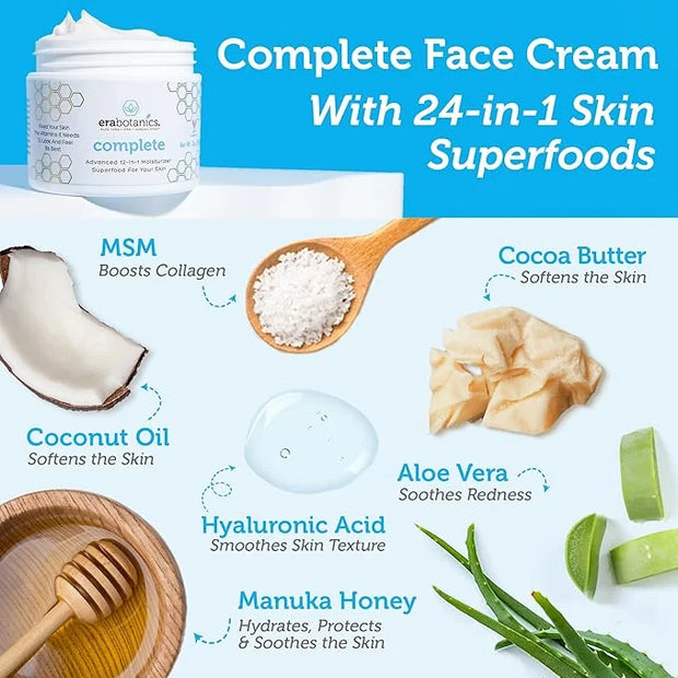 Era Organics Face Moisturizer Cream - Advanced 12-In-1 Rejuvenating Formula With Superfood Complex Manuka Honey, Hyaluroni...