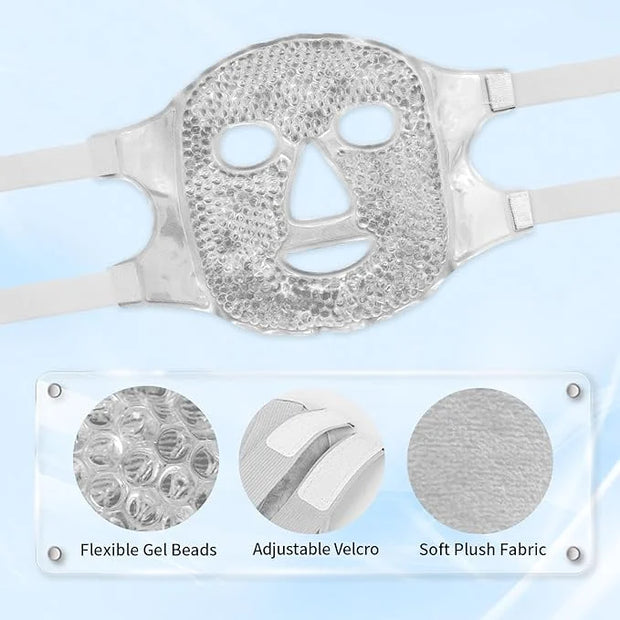 Cold Face Eye Masks Ice Face Mask Hot Cold Compress For Dark Circles, Puffiness, Migraines, Headache, Stress, Redness, Coo...