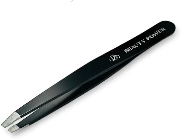 Professional Slant Tweezers for Women Facial Hair - German Stainless Steel, Ultra Precision, Lightweight Black Tweezers fo...