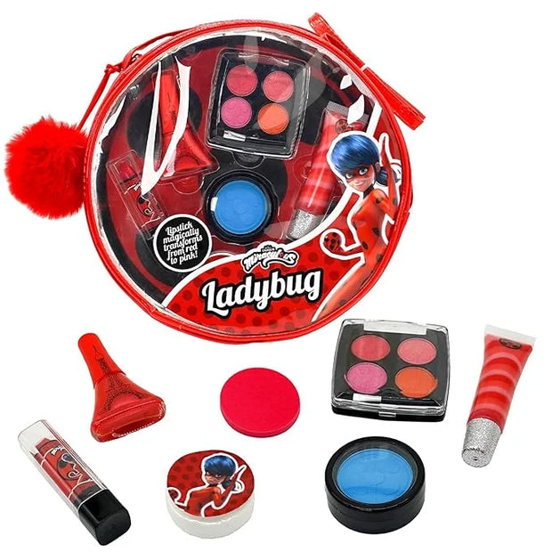 Miraculous Ladybug Kids Makeup Set - 10 Piece Bag with Nail Polish, Hair Chalk, Stickers & More - Safe, Non-Toxic Pretend ...