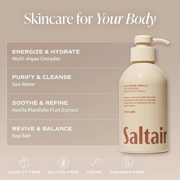 Saltair Body Wash, Salt Water Vanilla 2-Pack. Moisturizing Body Cleanser with Monoi Oil and Cupuacu Butter. Luxury Shower ...