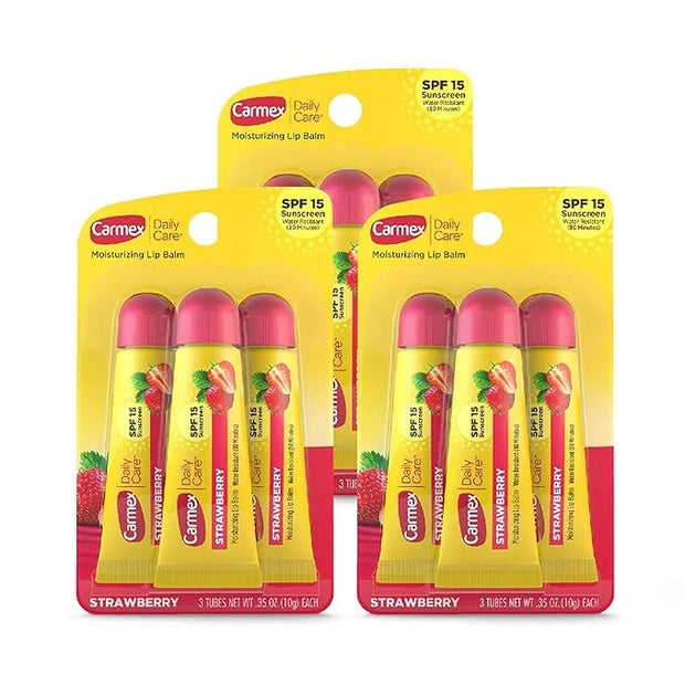 Carmex Daily Care Moisturizing Lip Balm with SPF 15, Strawberry Lip Balm Tubes, 0.35 OZ Each - 3 Count (Pack of 3) - Produ...