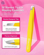 Expert Eyebrow Hair Removal Tweezer with Leather Case, GlamTweeler High Precision Slant Tip Stainless Steel Tweezers for M...