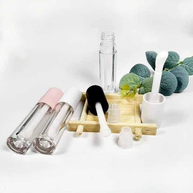 COSIDEA 24 pcs Empty 5ml big brush lip gloss tube White round lipgloss tubes container with big doe foot wand - Product Image