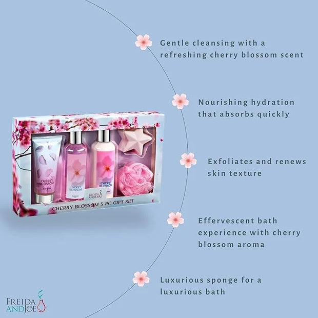Freida & Joe Fragrance Bath & Body Collection Gift Box, Includes Shower Gel, Body Lotion, Body Scrub, Bath Bomb & Sponge (...
