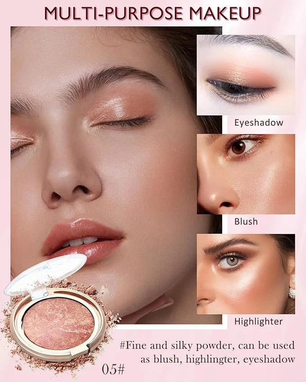 Baked Powder Blush, Glow Marbleized Blush Powder Palette,Lightweight Shimmery face Blush for Cheek,Eyeshadow Highlight,Wom...