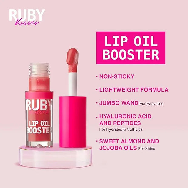 Ruby Kisses Lip Oil Booster, Hydrating Lip Gloss with Nourishing Natural Oil Blend, Jumbo Wand for Easy Application, Non-S...