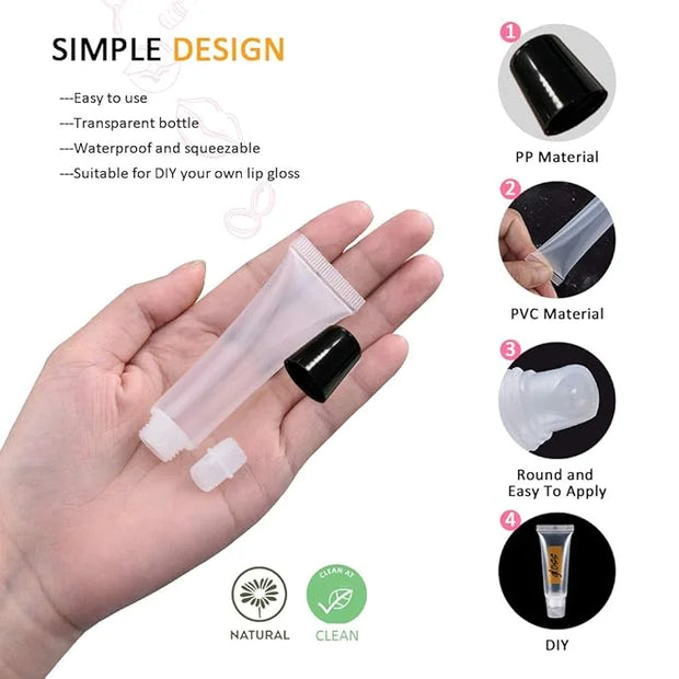 AMORIX 50PCS 10ml Black Lip Gloss Tubes Empty Clear Lip Balm Containers Refillable Soft Cosmetic Squeeze Tubes for Lip Glo...