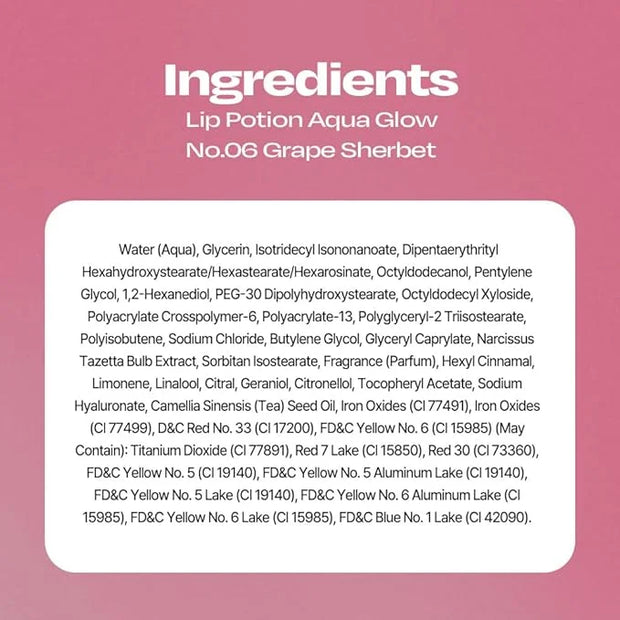 Lip Potion Aqua Glow No.6 Grape Sherbet | Hydrating, Non-Sticky Gloss with Sheer Radiance | 0.3 Oz - Product Image