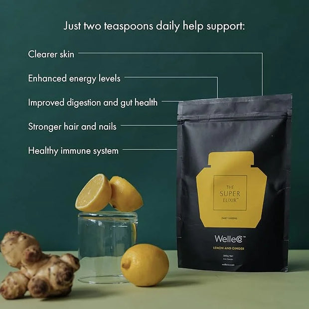 WelleCo The Super Elixir Daily Greens Powder, Probiotic Drink Mix with Whole Foods, Gluten Free, Vegan Gut Health Powder, ...