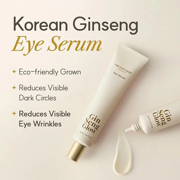 The Face Shop Ginseng Glow Eye Serum - Reduces Visible Dark Circles & Wrinkles, with Korean Ginseng, Retinol, Anti Aging, ...
