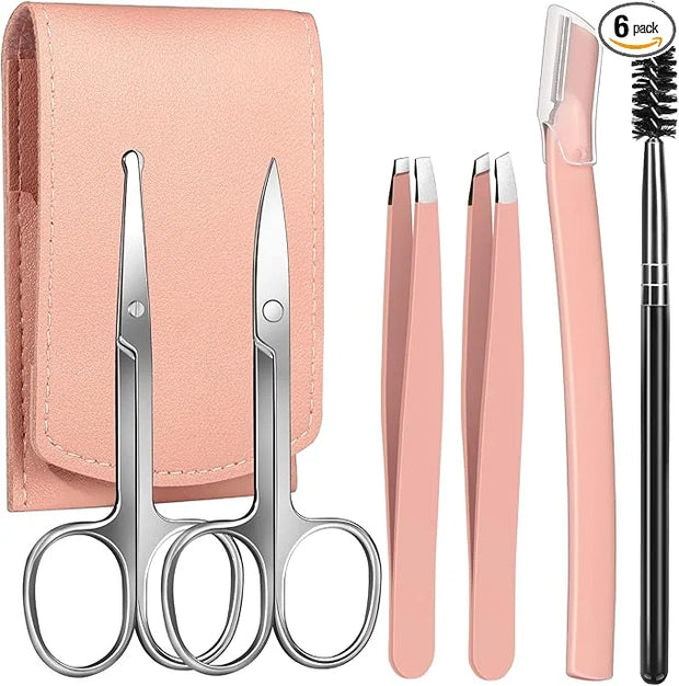 FANDAMEI Eyebrow Kit with Leather Case - Eyebrow Scissors, Tweezers, Razor, Brush for Women & Men - Facial Hair & Ingrown ...