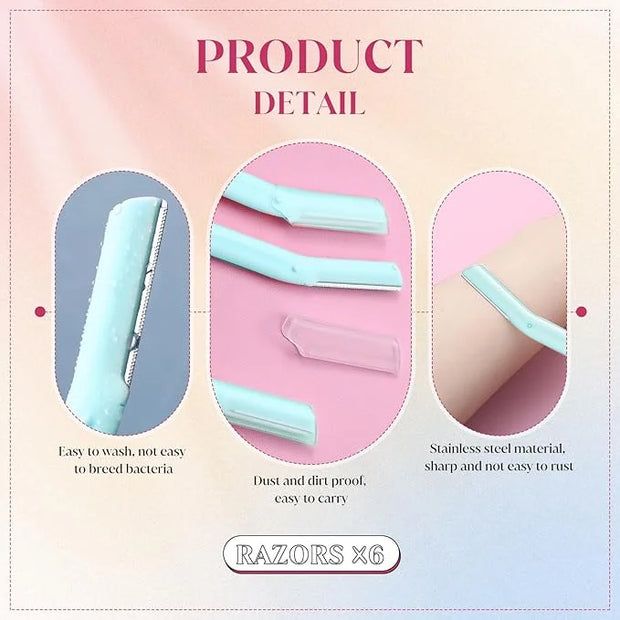 Lasnten 6Pcs Dermaplane Razor Eyebrow Facial Razor for Women Men Single Blade Multipurpose Eyebrow Trimmer Skin Hair Remov...
