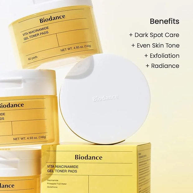 Biodance Vita Niacinamide Gel Toner Pads, Dark Spot Corrector, Evening Skin Tone, Hydrating for Sensitive Skin, Gentle Exf...