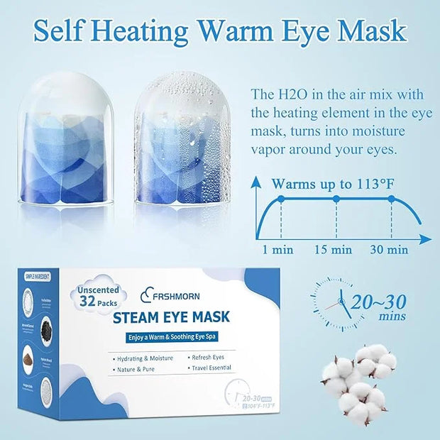 32 Packs Steam Eye Mask, Heated Eye Mask for Sleeping, Warm Compress for Eyes, Self Heating Disposal Eye Mask Comfortable ...