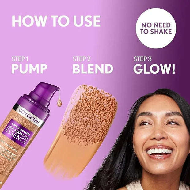Covergirl Simply Ageless Skin Perfector Essence Foundation, 65 Tan-Rich, Tinted Skincare Makeup Hybrid, Sheer Tint, Radian...