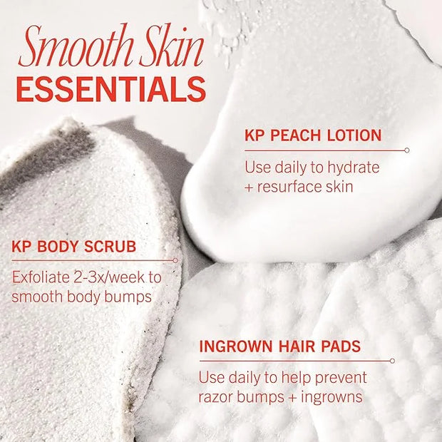 First Aid Beauty Soft + Smooth Starter Body Kit: KP Bump Eraser Body Scrub, 4 oz, Smoothing + Brightening Lotion (Peach), ...