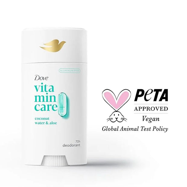 Dove VitaminCare+ Aluminum Free Deodorant Stick Coconut Water & Aloe for 72H Odor Protection Breathable Deodorant for Wome...