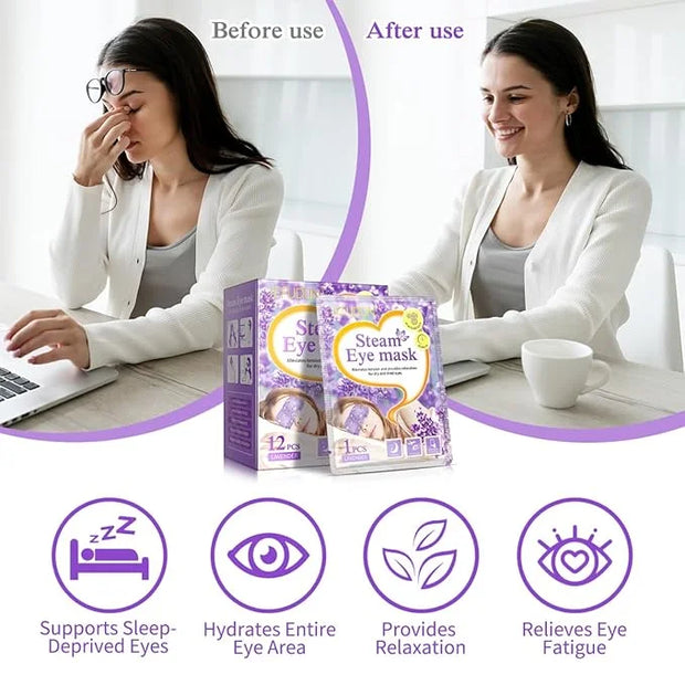 Steam Eye Mask, 12 Pack Lavender Heated Eye Masks, Disposable Moist Heat Compress for Dry Eyes, Warm Sleep Eye Mask for Pu...
