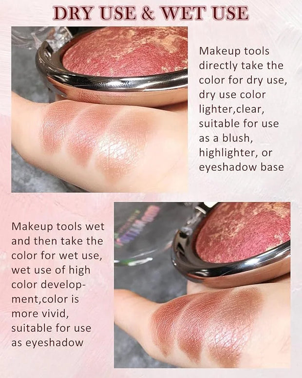 Baked Powder Blush, Glow Marbleized Blush Powder Palette,Lightweight Shimmery Cruelty-Free face Blush for Cheeks,Eyeshadow...