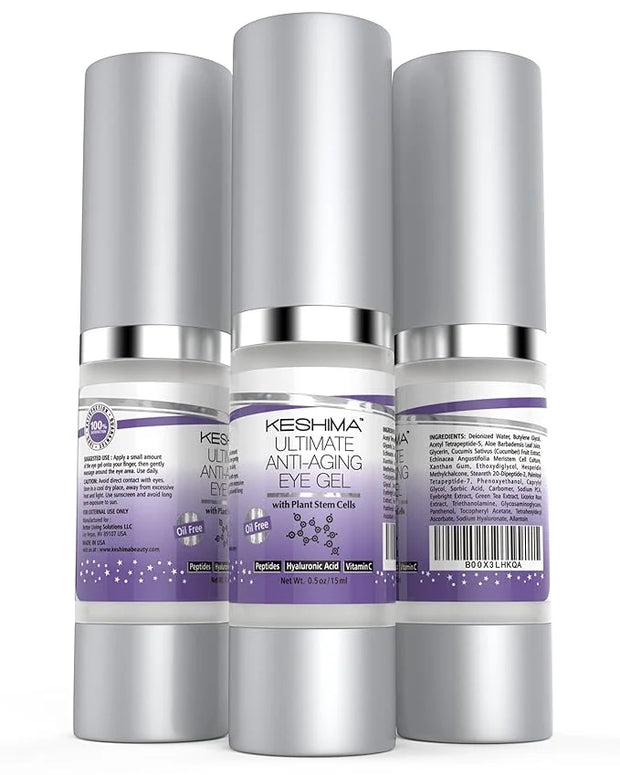 Keshima Eye Gel for Crow's Feet, Puffiness, Sagging Skin, Dark Circles and Wrinkles - Cream with Plant Stem Cells, Vitamin...