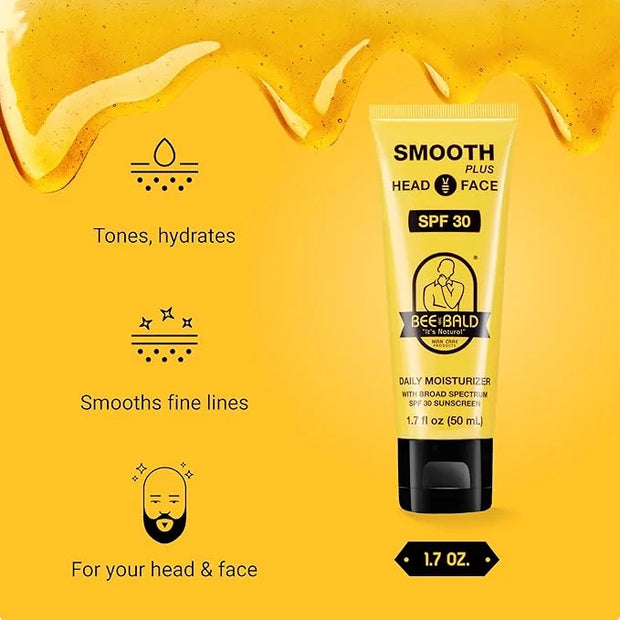 Bee Bald SMOOTH PLUS Head & Face Moisturizer with SPF 30 Sunscreen Lotion Protecting Skin From Harmful UVA/UVB Rays While ...