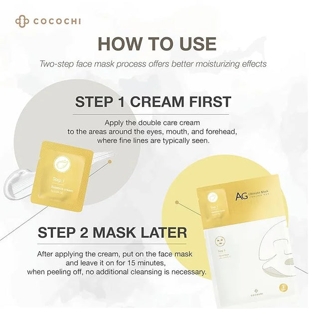 2 Steps Brightening Facial Mask Pack of 5 and U-Shaped Firming Eye Patches 5 Pairs, Under Eye Collagen Mask Pads for Puffy...