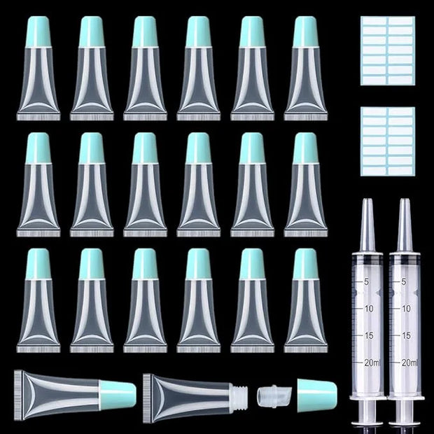 AMORIX 50PCS Lip Gloss Tubes 5ml Blue Cap Lip Gloss Containers Empty Lip Balm Tubes Refillable Squeeze Lipgloss Tubes + 2 ...
