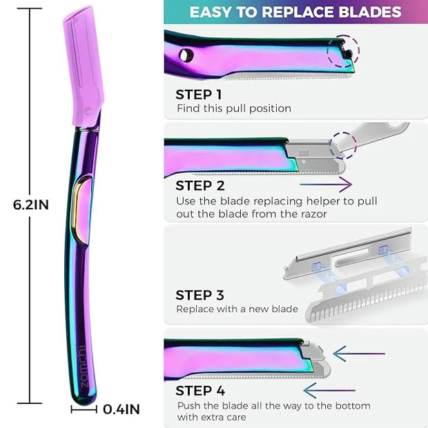 ZOMCHI Dermaplane Razor for Women Face, Premium Facial Razor & Eyebrow Razor, Dermaplaning Tool with Metal Handle, Removes...