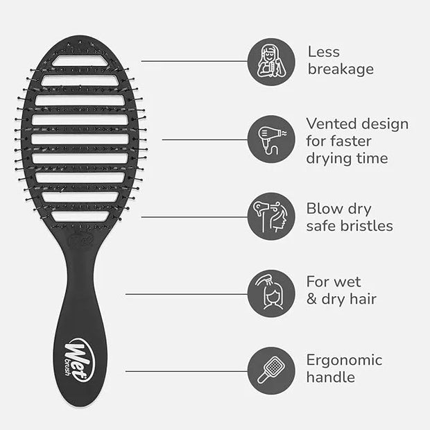 Wet Brush Speed Dry Hair Brush, Black, Vented Design & Soft HeatFlex Bristles, Blow Dry Safe, Ergonomic Handle Manages Tan...