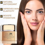 GLO24K Eye Cream with 24k Gold, Hyaluronic Acid, Rosehip Oil, and Vitamins. Minimizes wrinkles and fine-lines around the e...