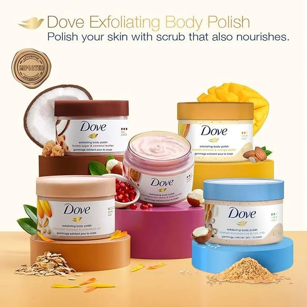 Dove Scrub Crushed Almond & Mango Butter For Silky Smooth Skin Body Scrub Exfoliates & Restores Skin's Natural Nutrients 1...