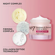 No7 Restore & Renew Multi Action Face & Neck Cream - Nighttime Collagen Peptide Facial Moisturizer - Anti Aging Face Cream...