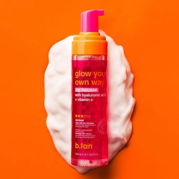b.tan Clear Self Tanner Foam | Glow Your Own Way - Rinse Free, Best 1 Hour Express Sunless Tanning Water Mousse, Dark, No ...