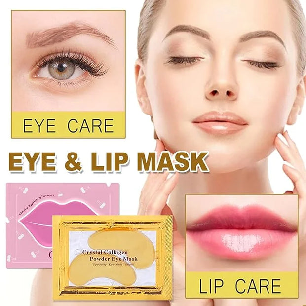 Miniling 30 Pairs Lip Mask & Eye Mask, Crystal Collagen Under Eye Patches for Puffy Eyes, Undereye Bags, Wrinkles, 24K Gol...