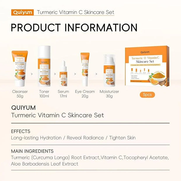 Skin Care Set, Turmeric Vitamin C Skincare 5PCS - Beauty Skin Care for Teens, Facial Skin Care Routine Set Kit, Improve Da...