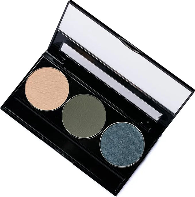 Off White, Matte Medium Green, and Glitter Navy Blue Green Vegan Eyeshadow Trio Palette; Talc, Paraben & Cruelty Free - Pr...