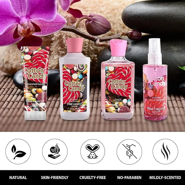 Cotton Candy Bath & Body Kit, 3 Fl Oz, Ideal Skincare Gift Home Spa Set, Includes Body Lotion, Shower Gel, Body Cream, and...