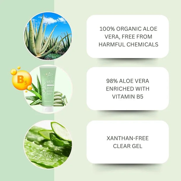Aloe Vera After Sun Gel by Florida Glow - Organic Aloe Vera Gel for Sunburn Relief - 98% Pure Aloe Vera Moisturizer for Fa...