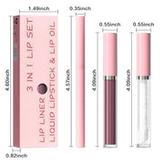 3-in-1Pink Nude Matte Lip Stain Kit | Waterproof Lip Liner + Hydrating Matte Lip Gloss + Nourishing Lip Oil | Long Lasting...