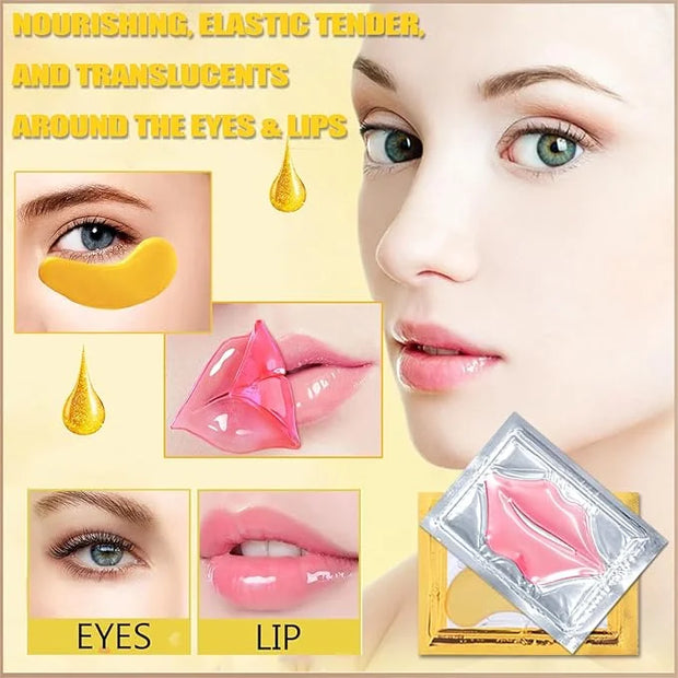 30 Pairs 24K Gold Eye Masks & Lip Masks,Crystal Collagen Eye Patches for Puffy Eyes, Effectively Moisturizing Lip & Eye Sk...