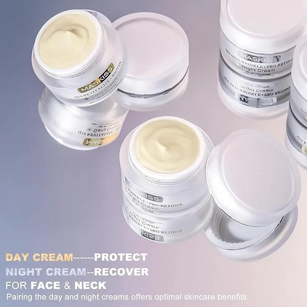 24K Gold Under Eye Patches (25 Pairs) & Q10 Anti-Wrinkle Night Cream, Pro-Retinol Face Moisturizer for Firming, Hydrating ...