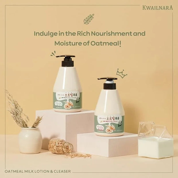 WELCOS Kwailnara Oat Milk Body Lotion & Body Wash Set – Moisturizing & Revitalizing Korean Skincare Bundle with Oat Extrac...