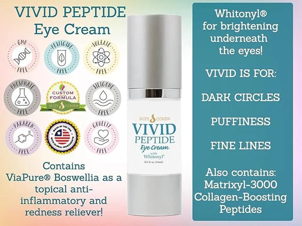 VIVID Peptide Eye Cream with Whitonyl for Dark Circles, Puffiness and Fine Lines - Brightens and Boosts Collagen for Firmn...