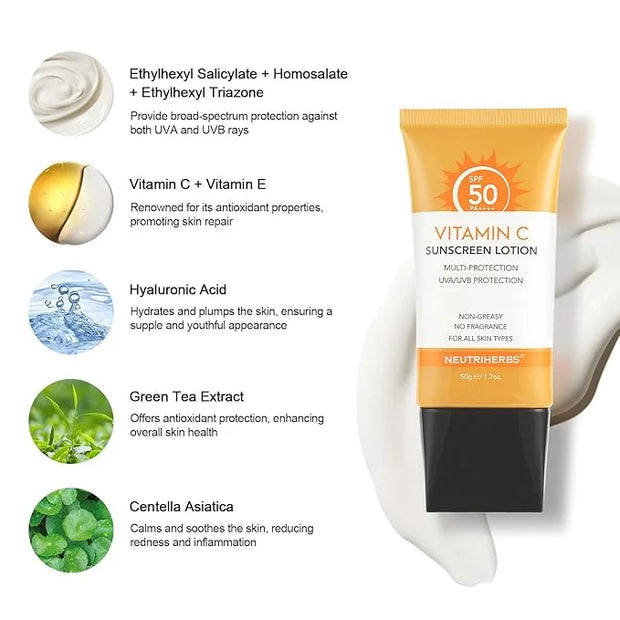 NEUTRIHERBS Sunscreen Tinted SPF 50 for Face & Body, PA++++ Sunblock Lotion, Broad Spectrum, Vitamin E and Vitamin C Face ...