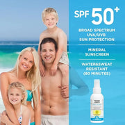 Natural and Vegan SPF 50+ Mineral Sunscreen for Full Body - Water Resistant (80 Minutes), Unscented, Titanium Dioxide FREE...